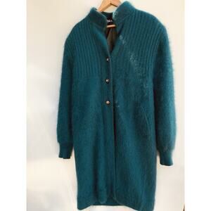 Fuzzy 80% Angora Sweater CONNIE A. LEE Green Cardigan S/M VTG Coquette